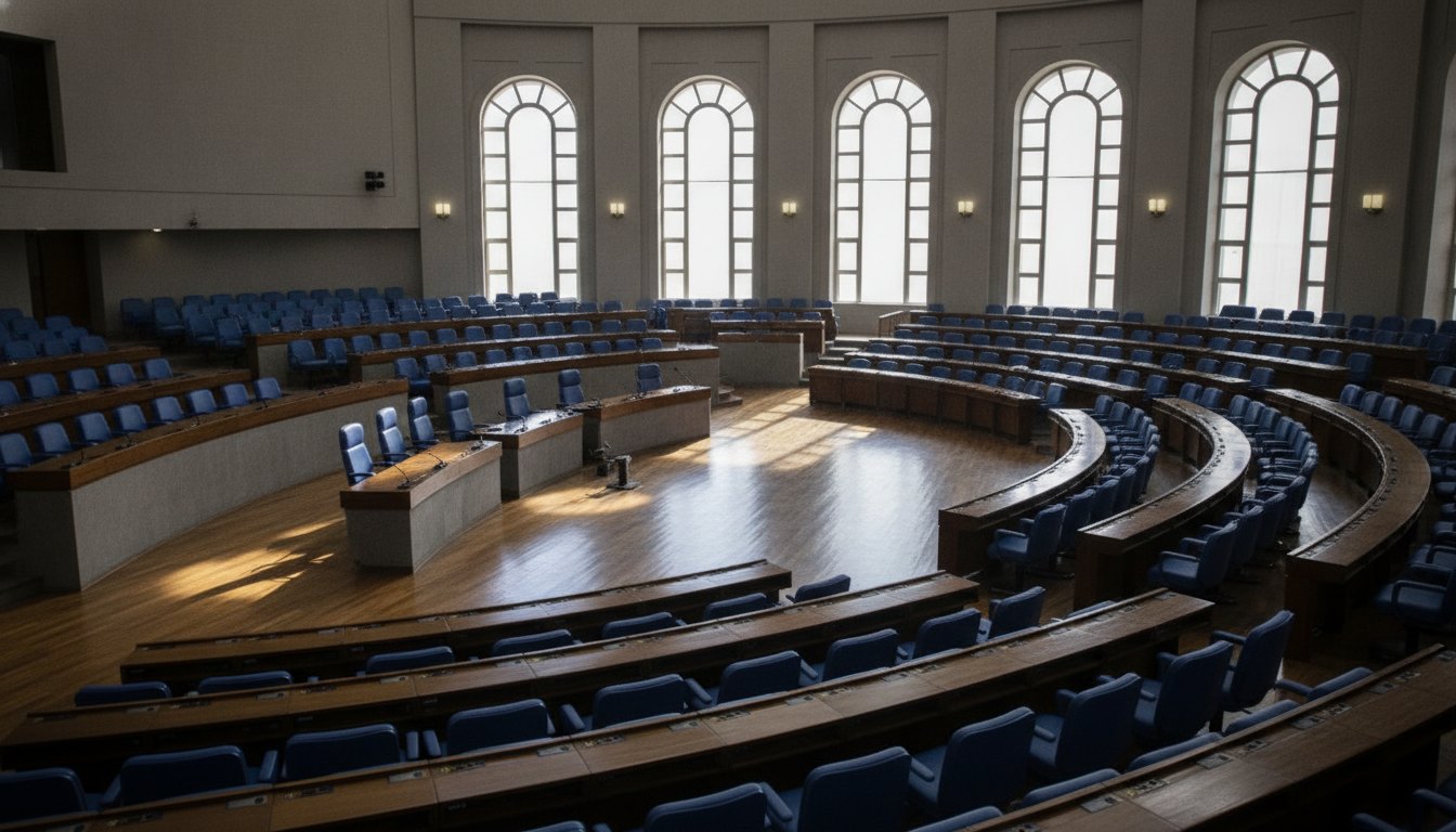 Plenário iluminado com diversos parlamentares sentados e conversando em pequenos grupos durante sessão legislativa.