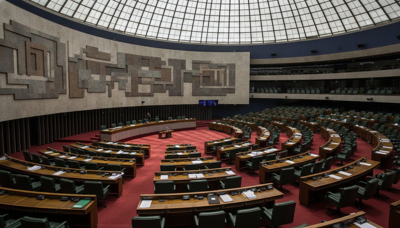 Plenário do Congresso Nacional com parlamentares debatendo projetos de lei sobre regras trabalhistas e previdenciárias.